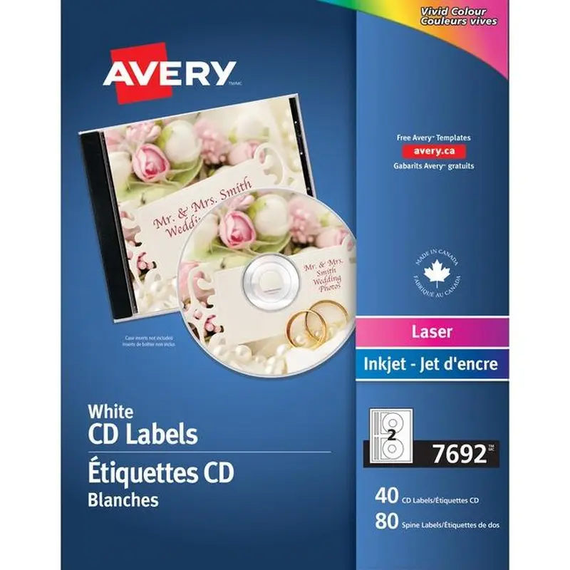 7692 CD LABELS PERMANENT WHITE 20 SHEETS/ENV. 40 LABELS/