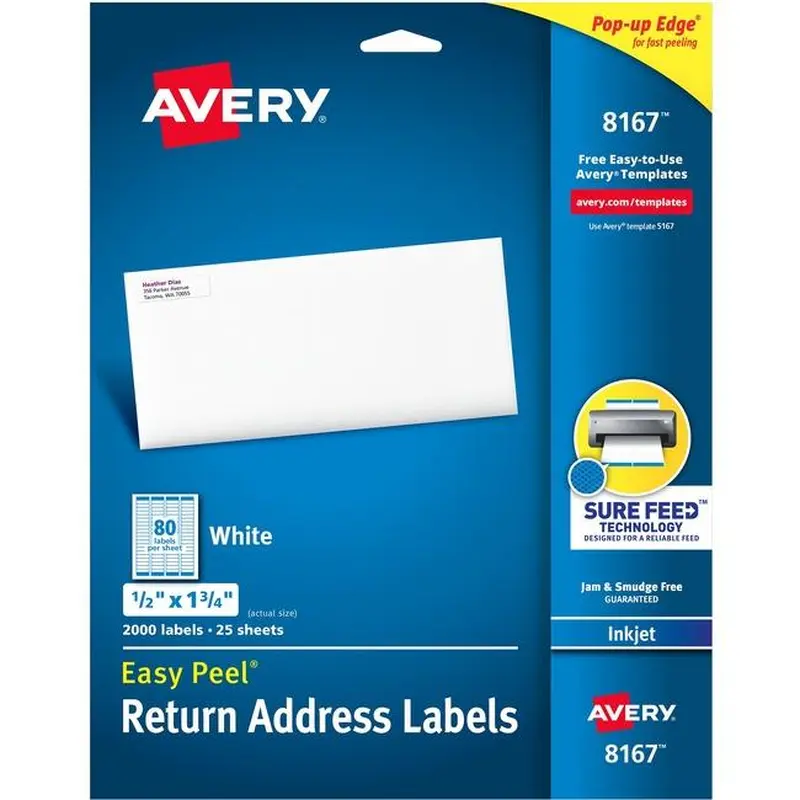 8167 WHITE EASY PEEL 1 3/4" X  1/2" PERMANENT  25 SHEETS