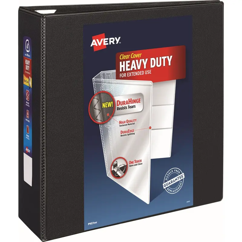 Avery® Heavy-Duty View 3 Ring Binder, 4" One Touch EZD Rings, Black