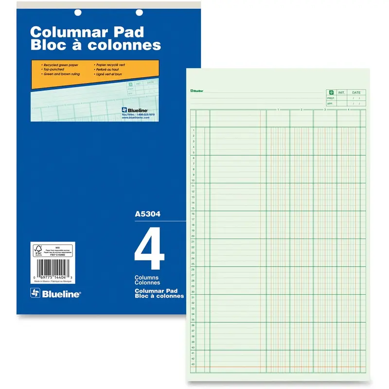 Blueline Columnar Pad, A5304, 4 Columns