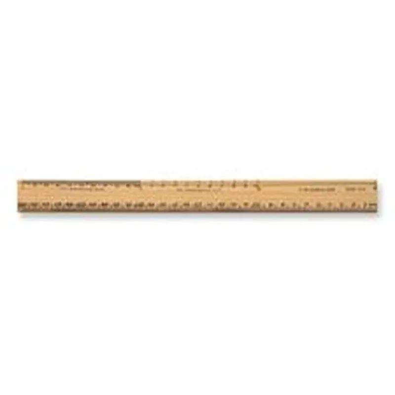 Double Bevel Wood School Ruler, Plain edge, 12"