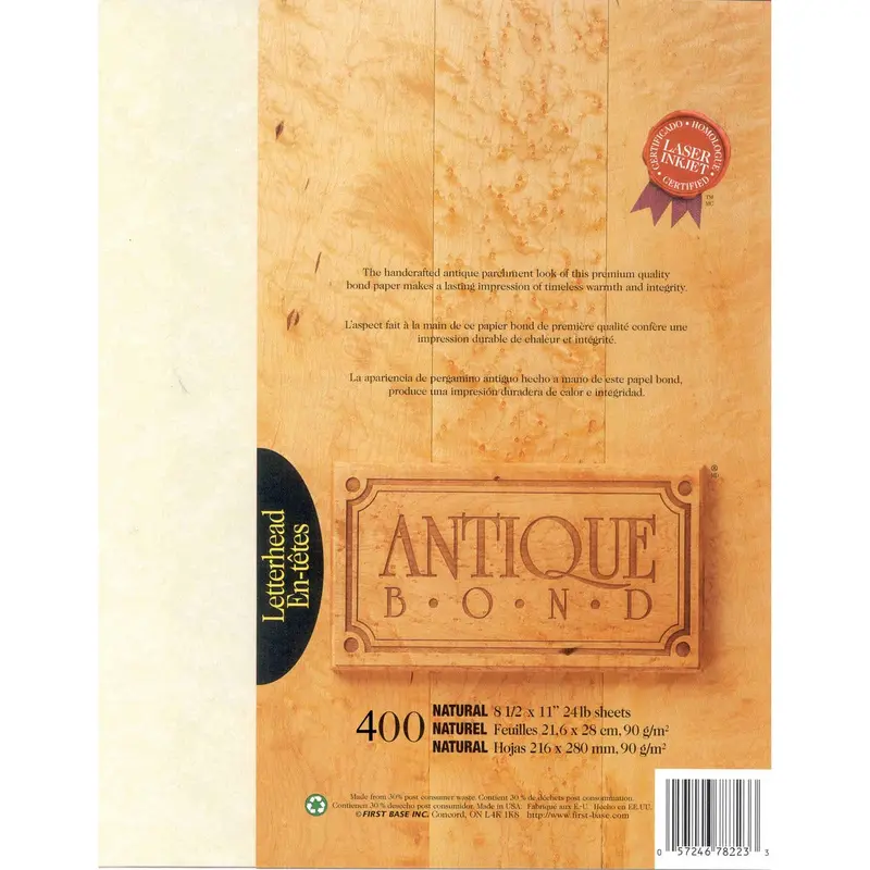 First Base Antique Bond 78223 Inkjet, Laser Bond Paper - 30% Recycled