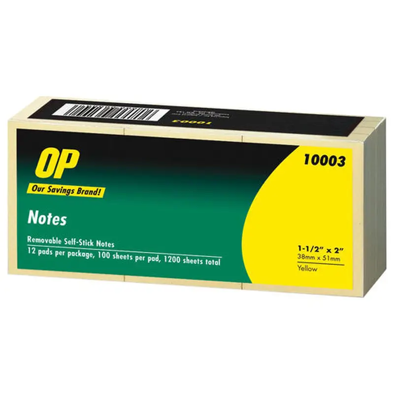 OP Brand Self Adhesive Note Pads, 1 1/2" x 2"