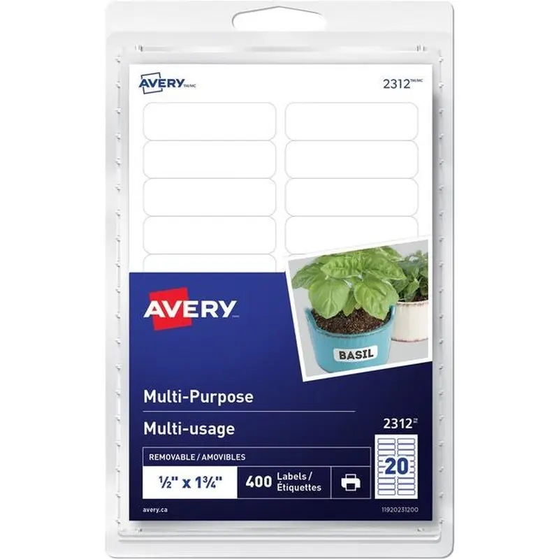 Print or Write ID Labels 1/2" x 1 3/4", Removable, White, 400 / pkg