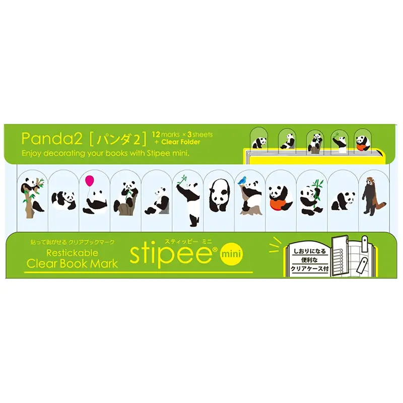 Plastic Arts Stipee Mini Restickable Clear Bookmark Panda