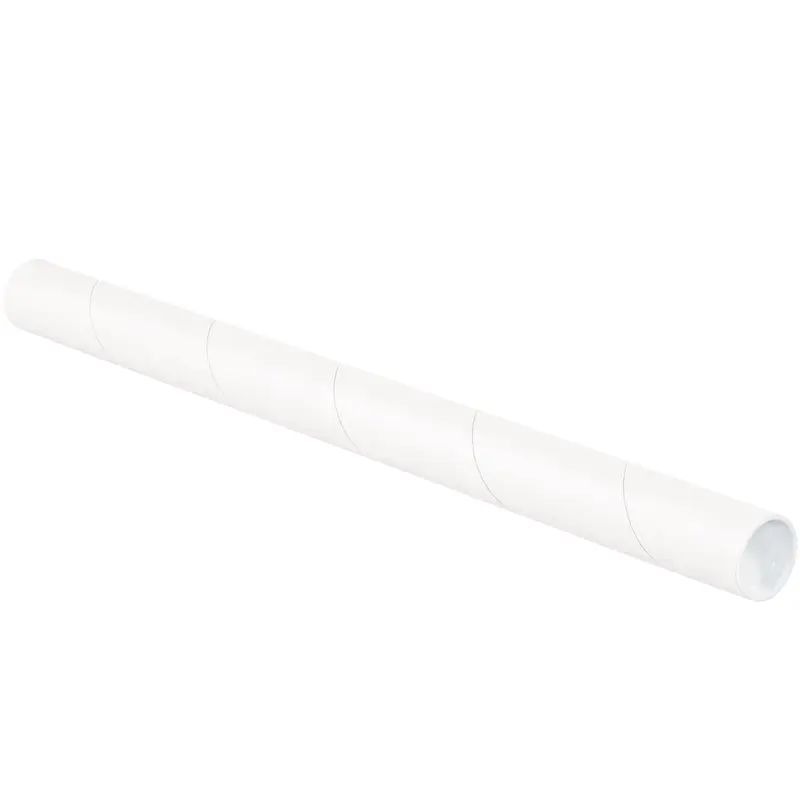 1 1/2 x 6 White Mailing Tubes With End Caps .060 Gauge 50/Case