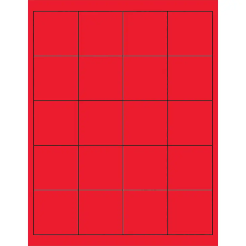2 x 2"Fluorescent Red Rectangle Laser Labels 2000/Case
