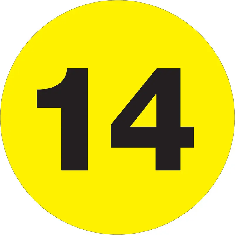 2" Circle - "14" (Fluorescent Yellow) Number Labels 500/Roll