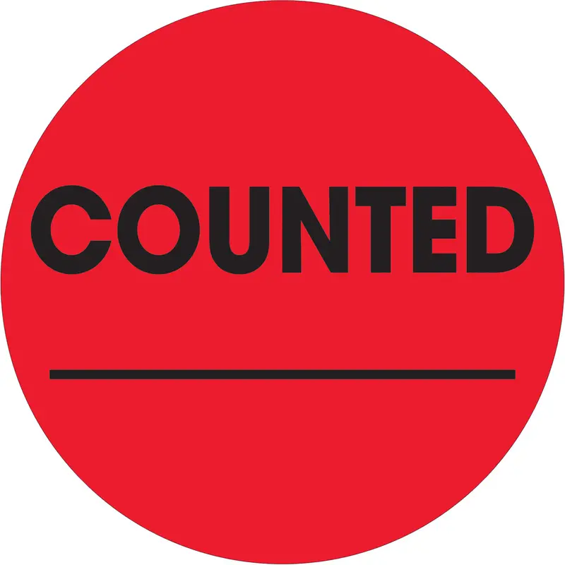 2" Circle - "Counted ___" Fluorescent Red Labels 500/Roll