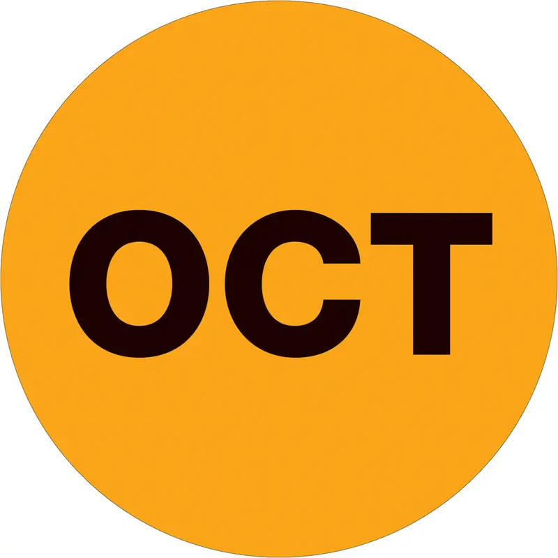 2" Circle - "OCT" (Fluorescent Orange) Months of the Year Labels 500/Roll
