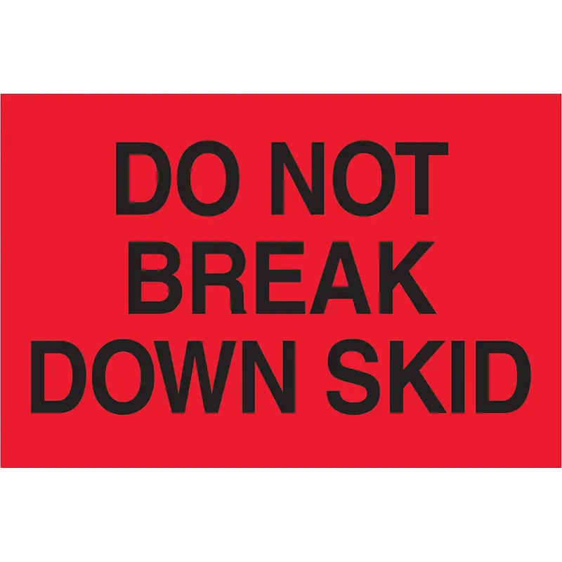 2 x 3" - "Do Not Break Down Skid" (Fluorescent Red) Labels 500/Roll