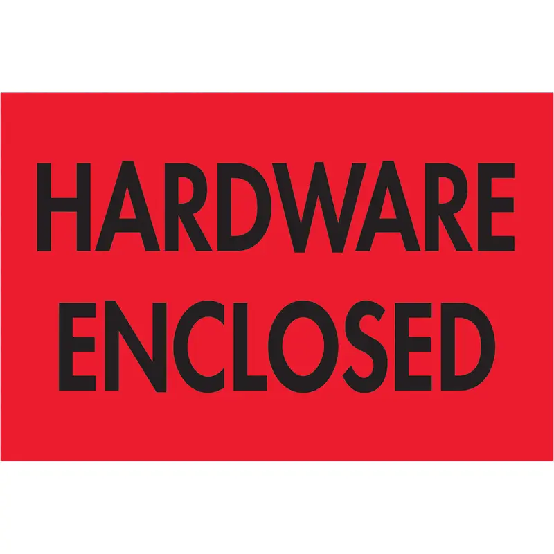 2 x 3" - "Hardware Enclosed" (Fluorescent Red) Labels 500/Roll