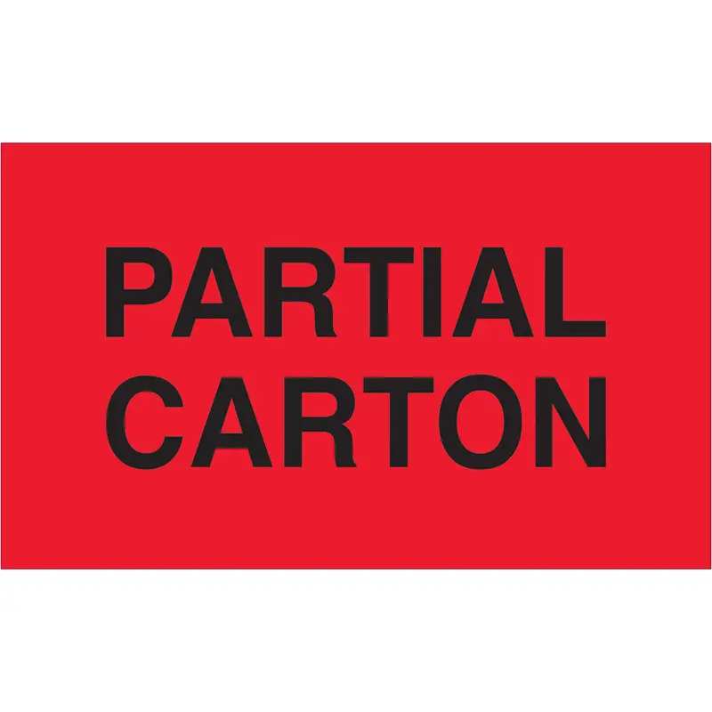 3 x 5" - "Partial Carton" (Fluorescent Red) Labels 500/Roll