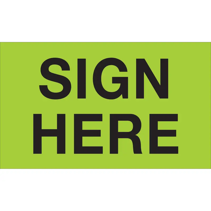 3 x 5" - "Sign Here" (Fluorescent Green) Labels 500/Roll