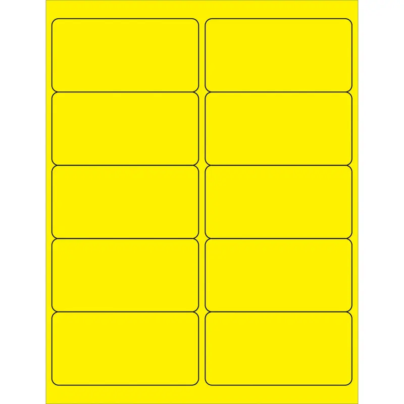 4 x 2" Fluorescent Yellow Rectangle Laser Labels 1000/Case