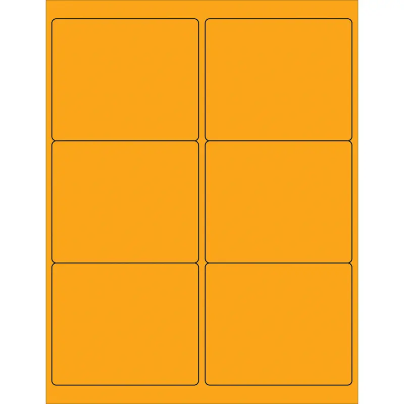 4 x 3 1/3" Fluorescent Orange Rectangle Laser Labels 600/Case