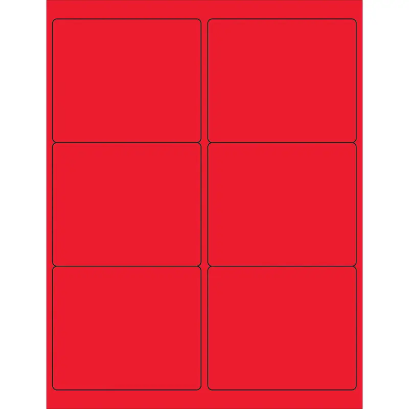 4 x 3 1/3" Fluorescent Red Rectangle Laser Labels 600/Case