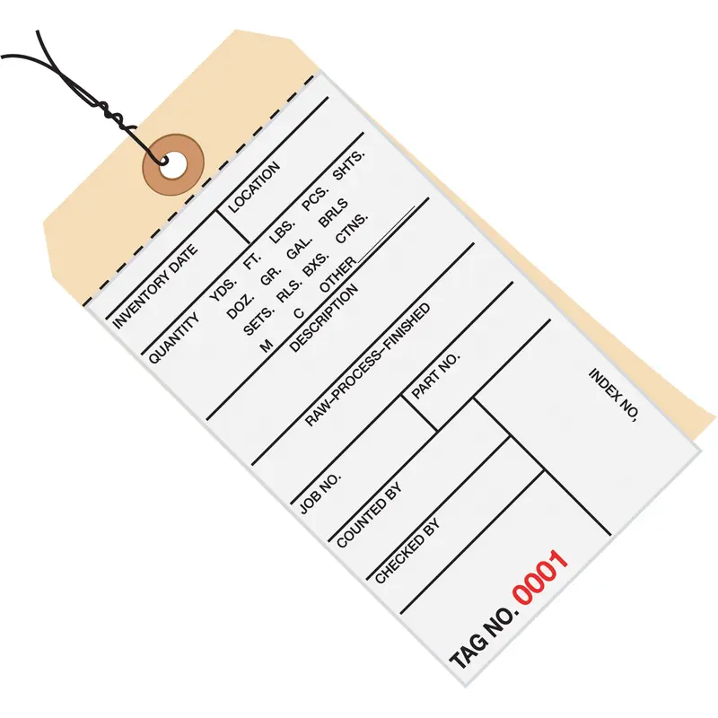 6 1/4 x 3 1/8 - (4000-4499) Inventory Tags 2 Part Carbonless # 8 - Pre-Wired 500/Case