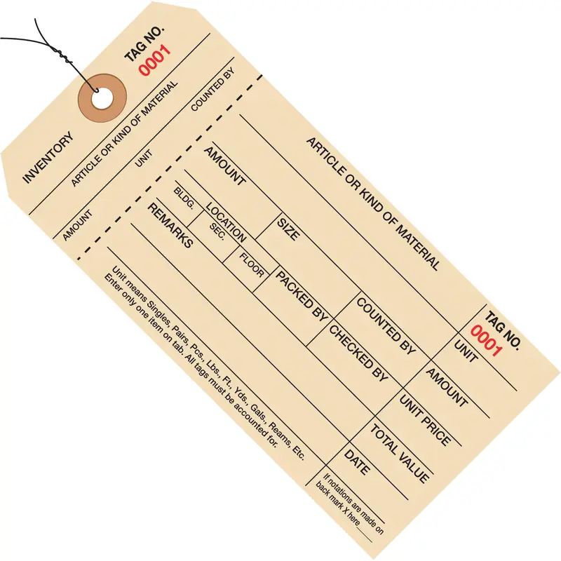 6 1/4 x 3 1/8 - (8000-8999) Inventory Tags 1 Part Stub Style #8 - Pre-Wired 1000/Case