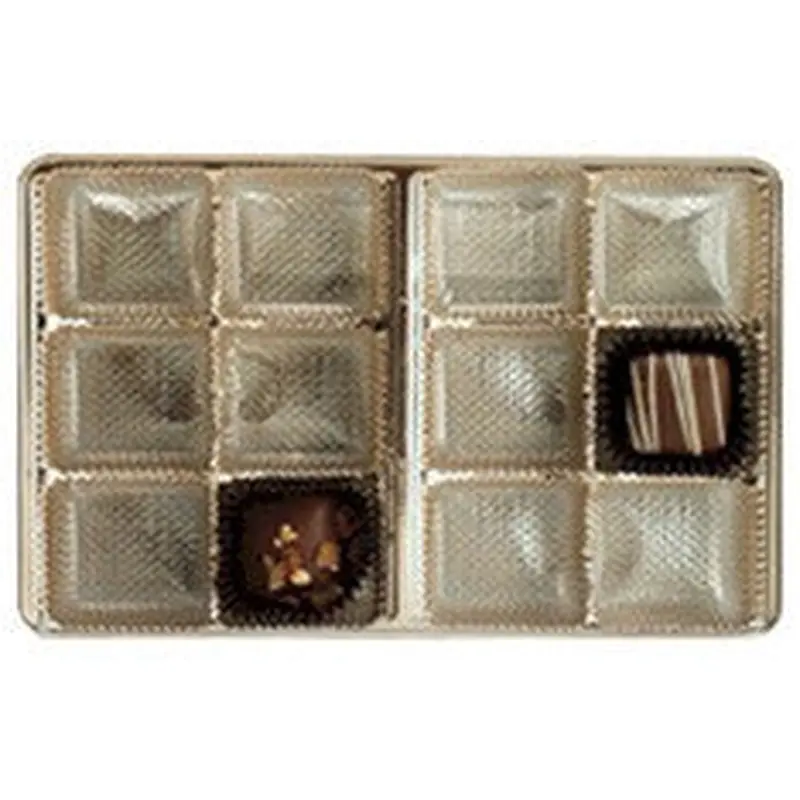 6-15/16 x 4-3/8 x 7/8 (1/2 lb.) Rectangular Candy Tray Gold 12 Cavities 500/Case