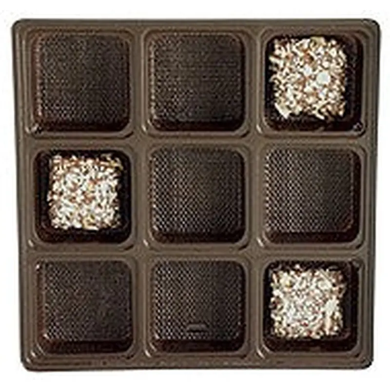 7-7/16 x 7-7/16 x 15/16 (16 oz.) Square Candy Tray Brown 9 Cavities 500/Case
