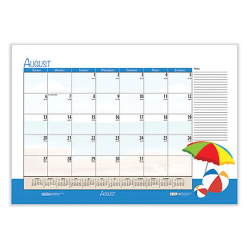 Academic Year Recycled Desk Pad Calendar, Illustrated Seasons Artwork, 22 x 17, Black Binding, 12-Month (July-June):2024-2025