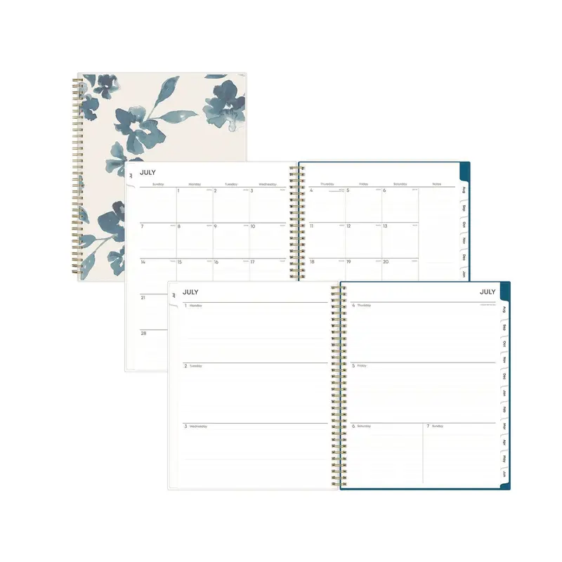 Bakah Blue Academic Year Weekly/Monthly Planner, Floral Artwork, 11 x 8.5, Blue/White Cover, 12-Month (July-June): 2024-2025