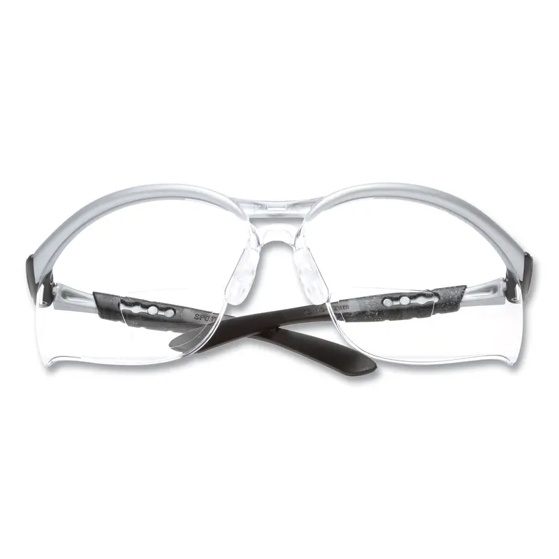 BX Molded-In Diopter Safety Glasses, 2.0  Diopter Strength, Silver/Black Frame, Clear Lens