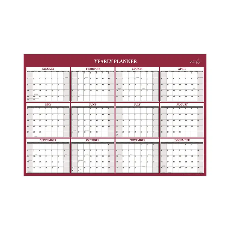 Classic Red Laminated Erasable Wall Calendar, 36 x 24, White/Red/Gray Sheets, 12-Month (Jan to Dec): 2025