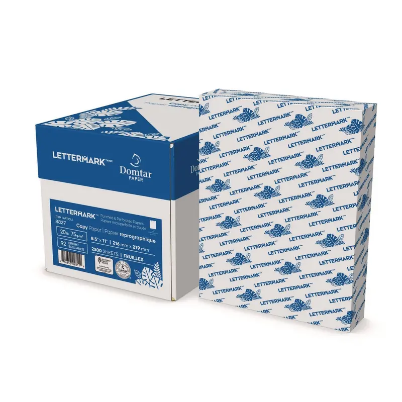 Custom Cut-Sheet Copy Paper, 92 Bright, 2-Hole Top Punched, 20lb Bond Weight, 8.5 x 11, White, 500/Ream, 5 Reams/Carton