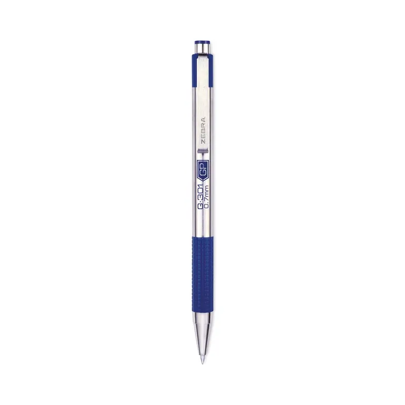 G-301 Gel Pen, Retractable, Medium 0.7 mm, Blue Ink, Stainless Steel/Blue Barrel, 2/Pack