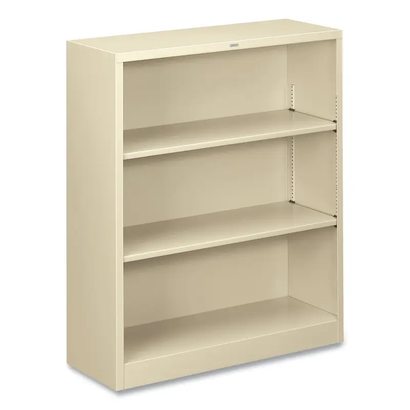 Metal Bookcase, Three-Shelf, 34.5w x 12.63d x 41h, Putty