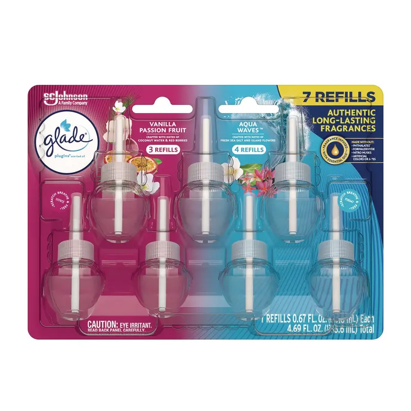 Plugins Scented Oil Refill, Aqua Waves/Vanilla Passionfruit, 0.67 oz, 7/Pack