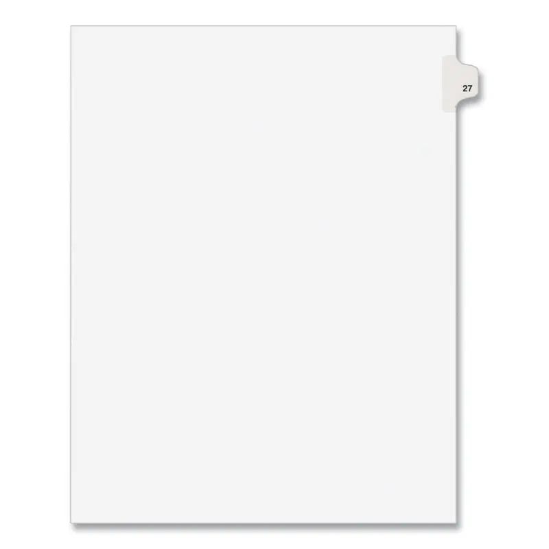 Preprinted Legal Exhibit Side Tab Index Dividers, Avery Style, 10-Tab, 27, 11 x 8.5, White, 25/Pack, (1027)