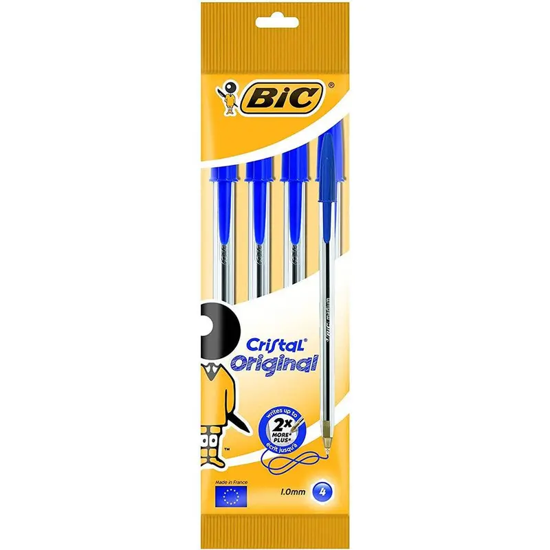 (NET) Bic Cristal Medium Ballpoint Pen 1.0mm Blue / 4 Pieces