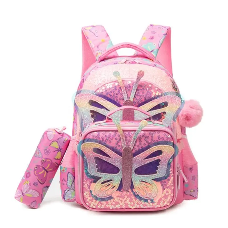(NET) Butterfly Backpack With Lunch Box & Pencil Case
