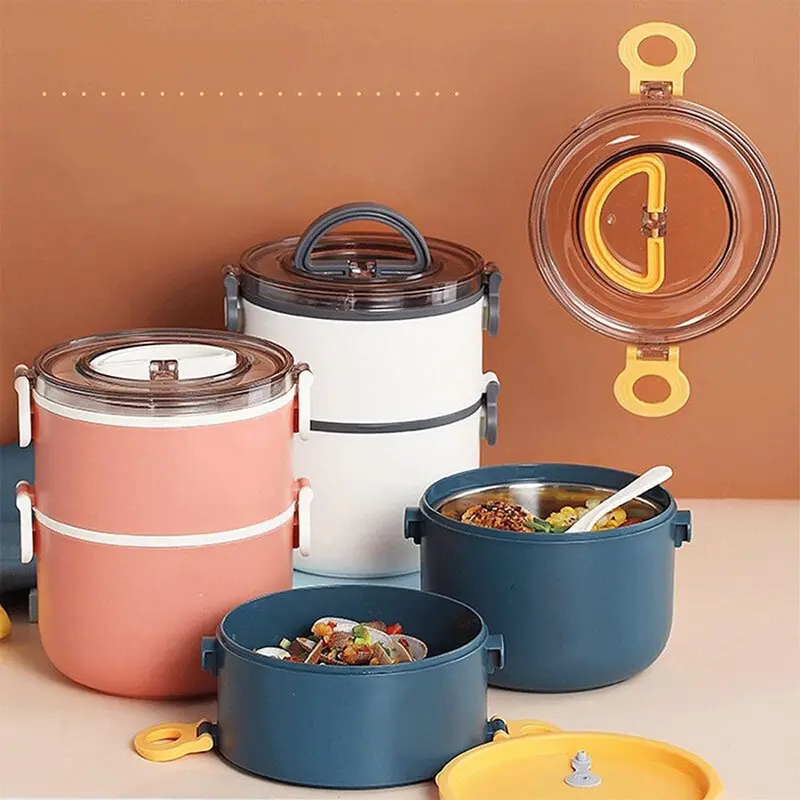(NET) Stainless Steel Thermal Lunch Box with Color OptionsBrown