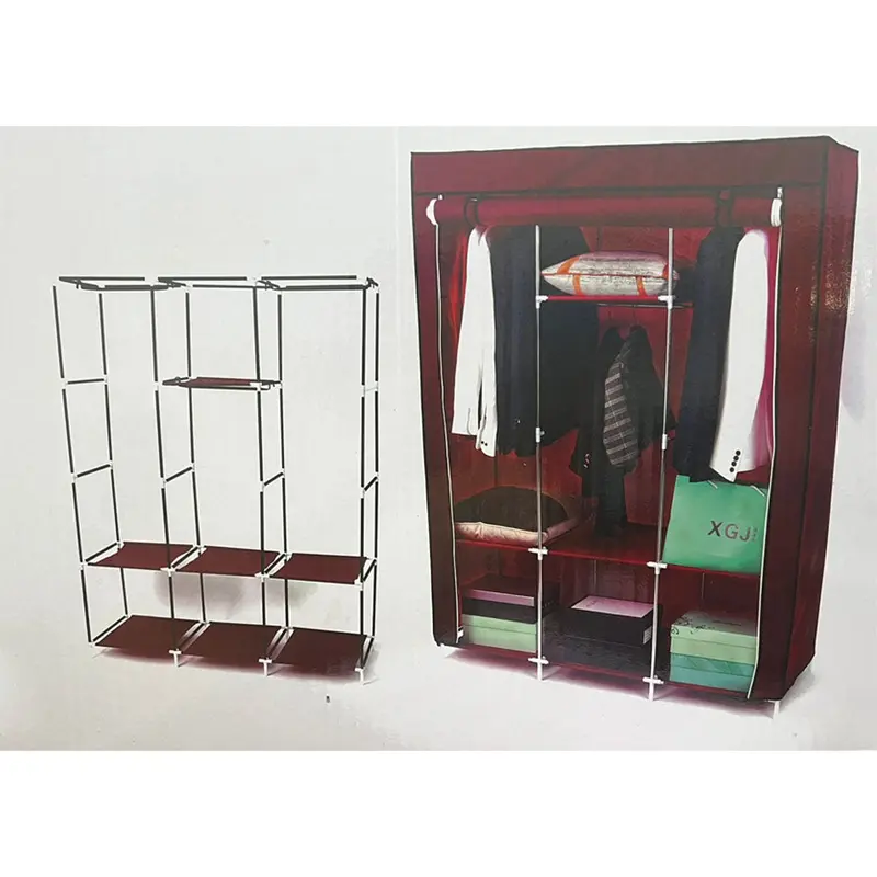 (Net) Storage Wardrobe, Assembly and Disassembly instructions For Wardrobe With 2 Circle Pipe With Cover / 88130Brown