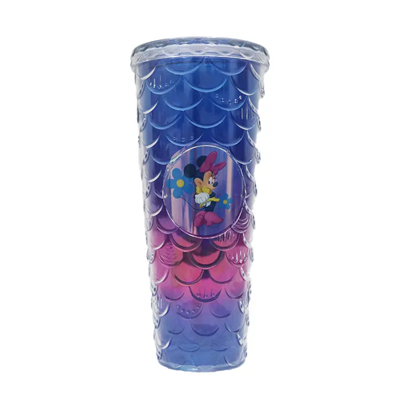 (NET) Tumbler Minnie Mousse Cup Water Cup With Straw 750 MLBlue