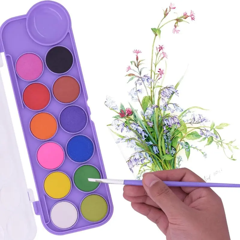 12 Colors Watercolor Paint Palette Set with BrushPurple
