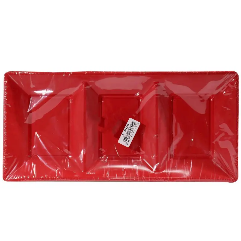 3 Sliced Red Rectangular Plastic Plate (3 pcs)/ J-305R