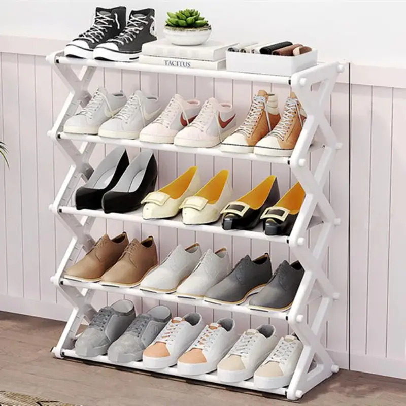 5Layers Simple X-Shaped Multi-Layer Dustproof Shoe Rack, DIY Assembly Shoe Cabinet, Multi-Purpose Storage Rack, Dormitory Shoe Rack / 81462/ YH8809-5Grey
