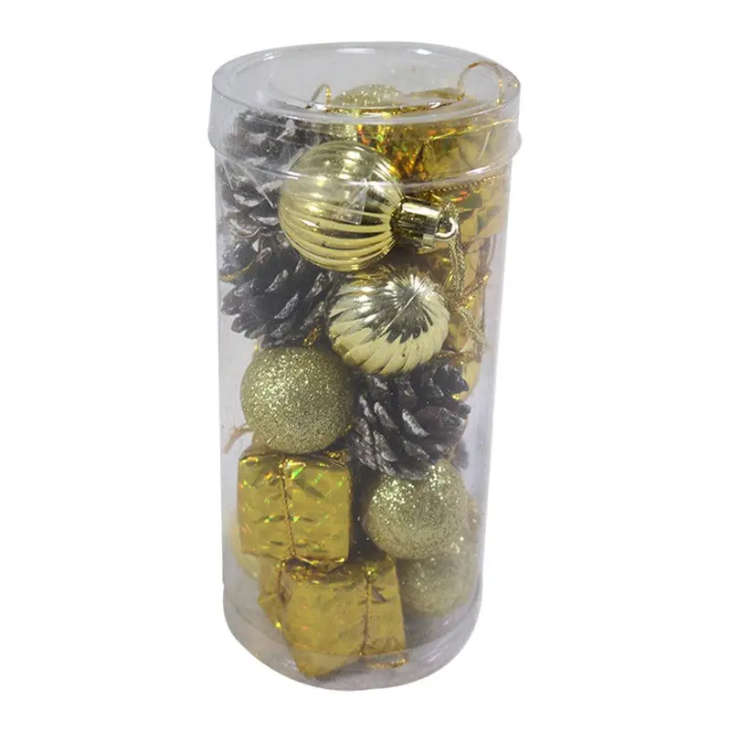 Christmas Gold 3 cm Mix Balls Gifts and Pine Set (24 pcs in a pack) / Q-934G