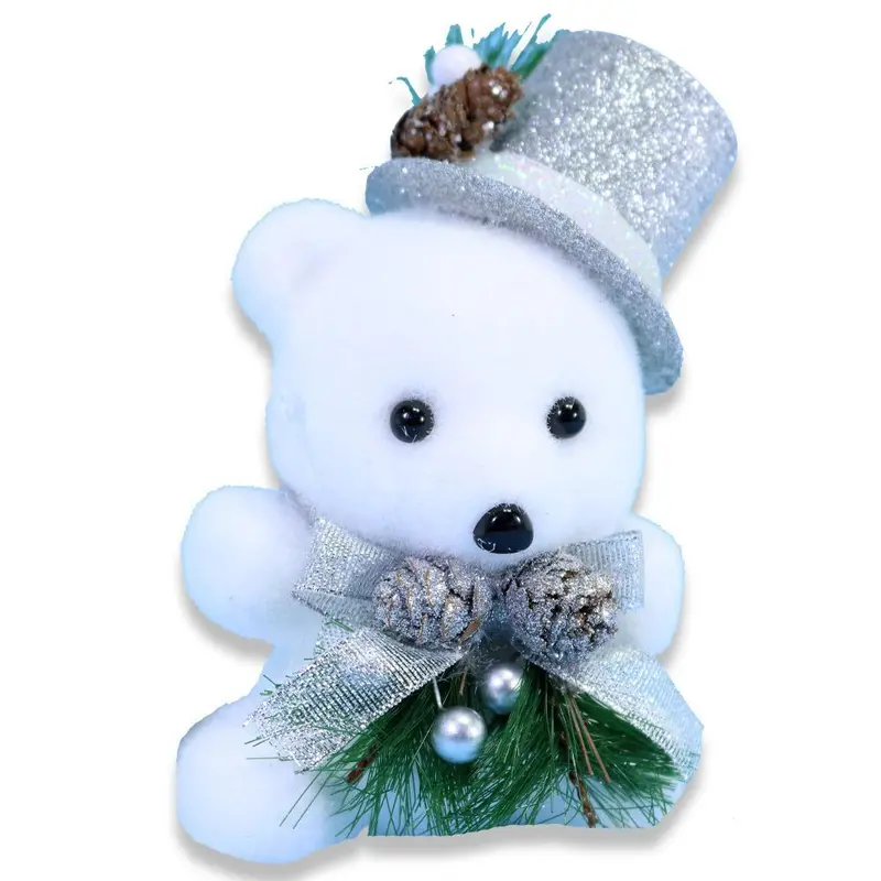 Christmas Sitting White Bear With Silver Glitter Hat / Q-777