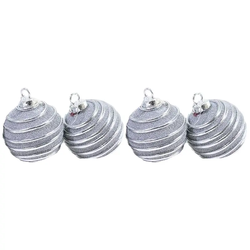 Christmas Striped Silver Balls 6 cm Tree Decoration Set (4 Pcs)
