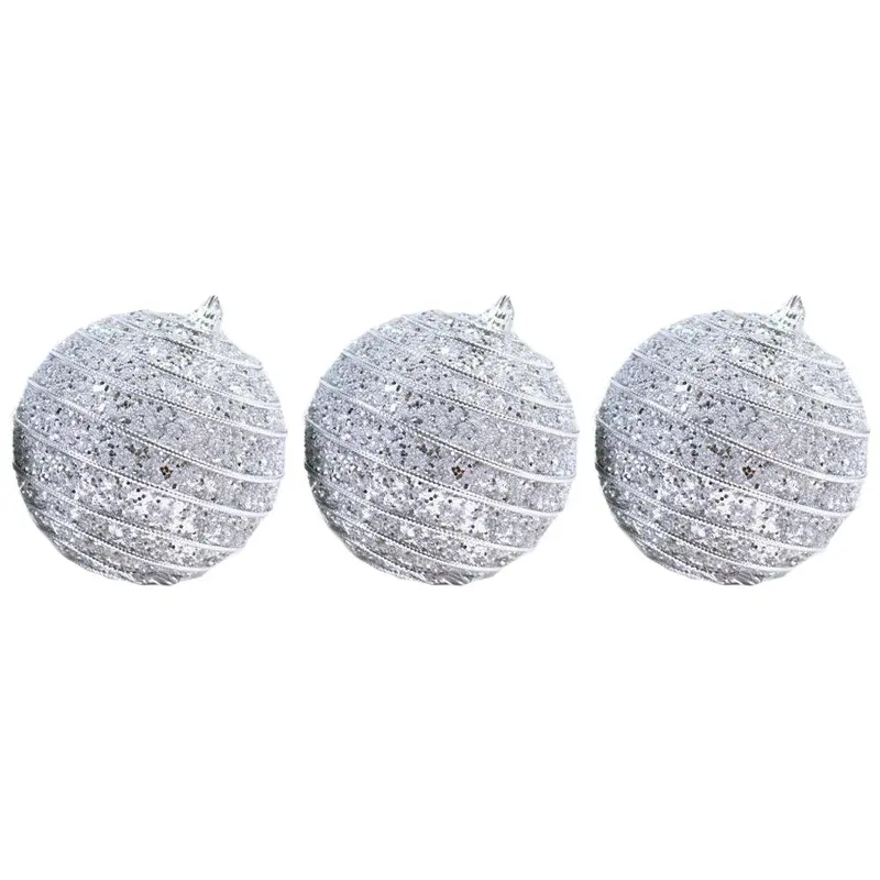 Christmas Striped Silver Balls Tree Decoration Set (3 Pcs)