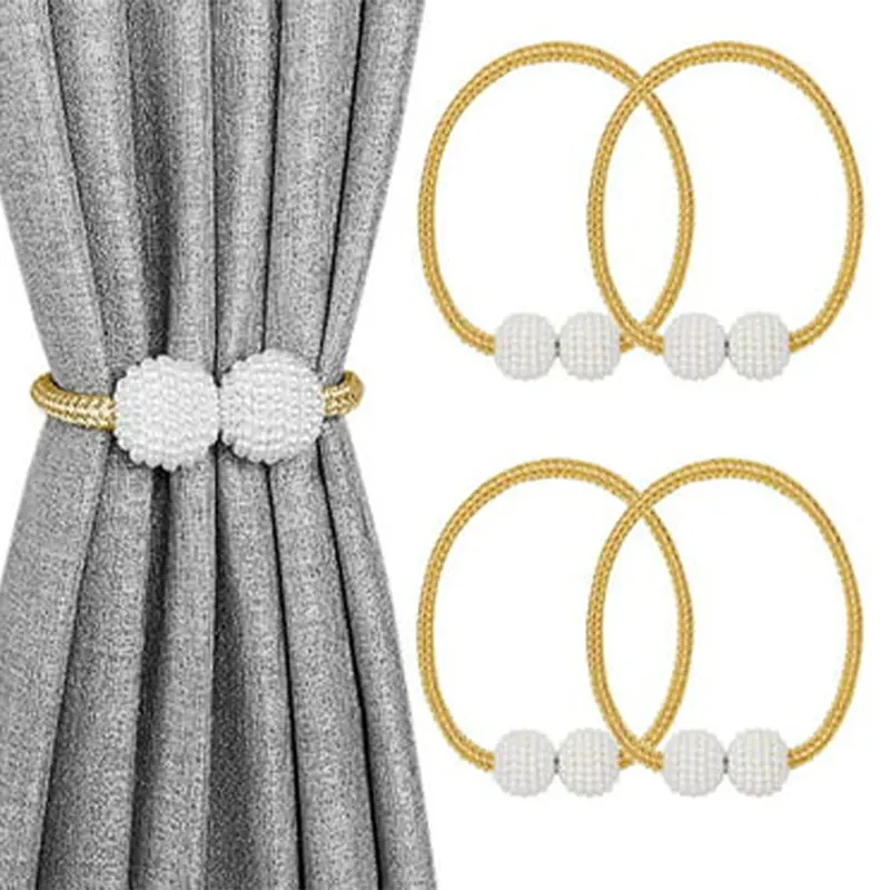 Curtain Tiebacks Magnetic Curtain Tiebacks Pearl Ball Curtain Drapes Clips Rope Holdbacks for Home OfficeBronze