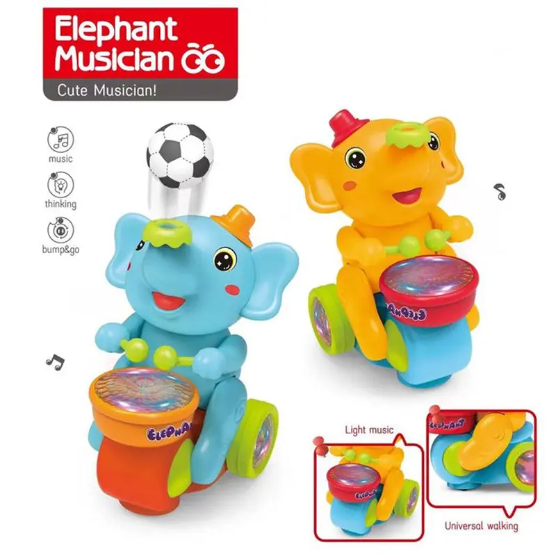 Cute Musician Elephant Toy with Flashing Lights and MusicOrange