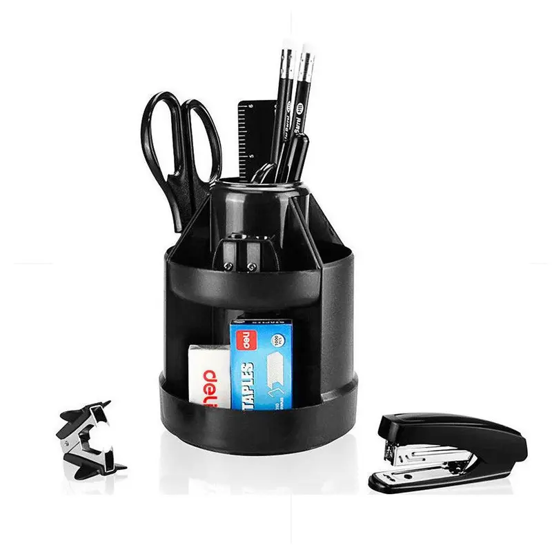 Deli 38250A Rotary Desk Organizer Set of 15 Pcs Black