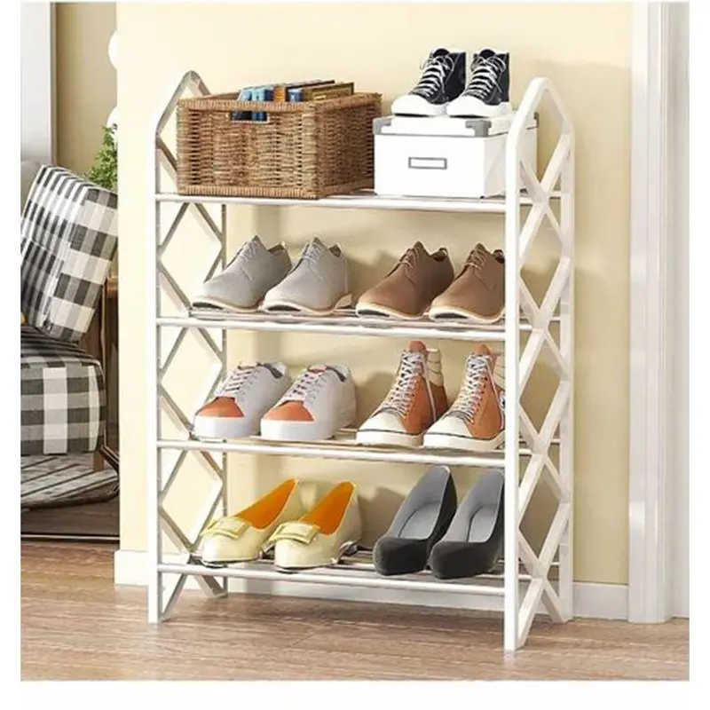 Diamond 4 Layer Shoe Rack Stackable Shoes Organizer Storage Stand / 22FK189White